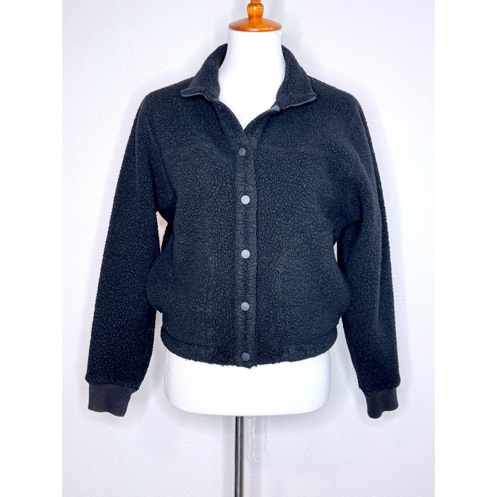 OUTDOOR VOICES MegaFleece Bomber Wool Blend Jacket SM Black Sherpa Snap Pockets